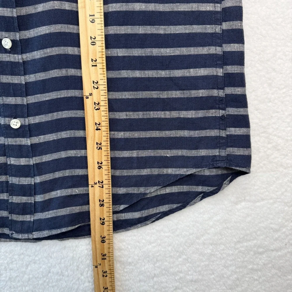 J.Crew 100% Linen Button Down Shirt SS Blue Gray Stripe Fisherman Coastal Mens M